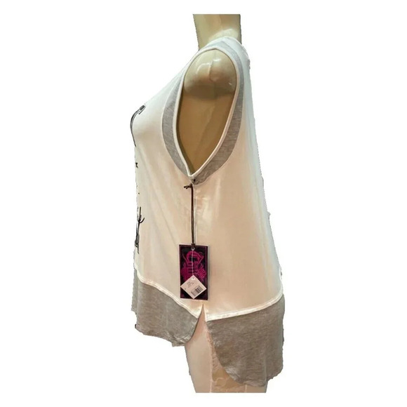 Rock & Roll Cowgirl XL Gray Rodeo Graphic Mesh Inset Curved Hem Sleeveless Top - Picture 5 of 6